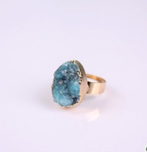 Ringe für Damen mit Naturstein-Achatkristallknospe, Vintage-Ringe in Rosé