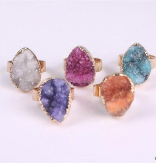 Ringe für Damen mit Naturstein-Achatkristallknospe, Vintage-Ringe in Rosé