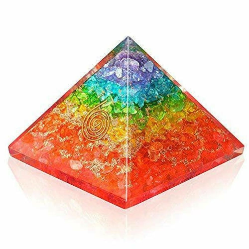 Orgonpyramide der sieben Chakren mit Lebensbaumsymbol