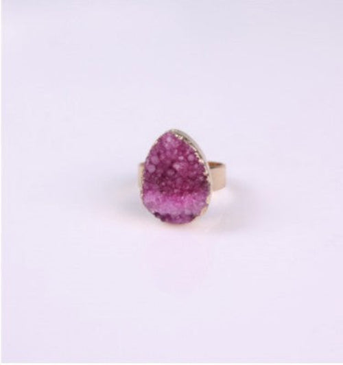 Ringe für Damen mit Naturstein-Achatkristallknospe, Vintage-Ringe in Rosé
