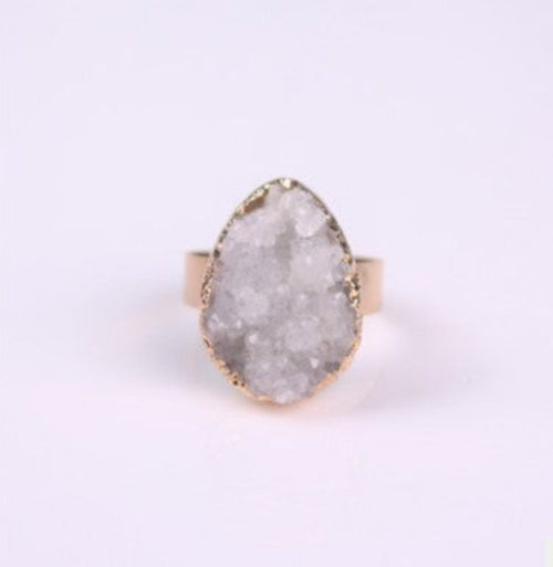 Ringe für Damen mit Naturstein-Achatkristallknospe, Vintage-Ringe in Rosé