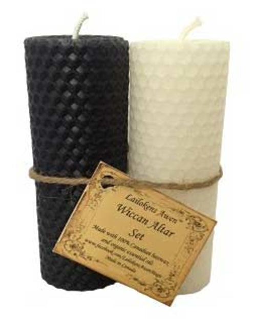 Set d'autel wiccan noir et blanc 4 1/4" bougie Lailokens Awen