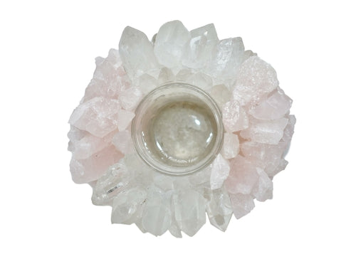 Votivkerzenhalter aus Rosenquarz und Quarz