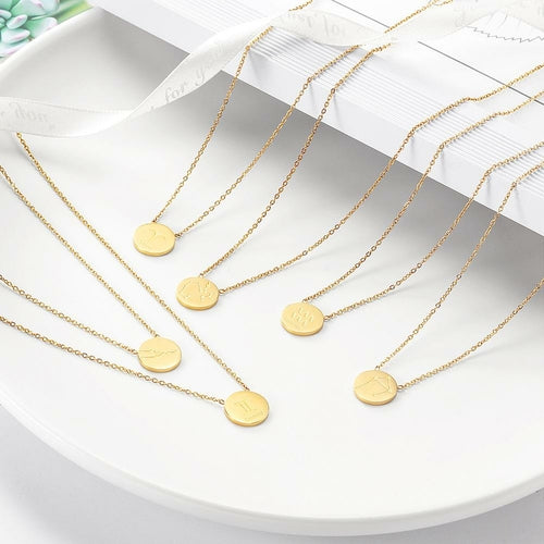 GLOSSY GOLD ROUND ZODIAC NECKLACE