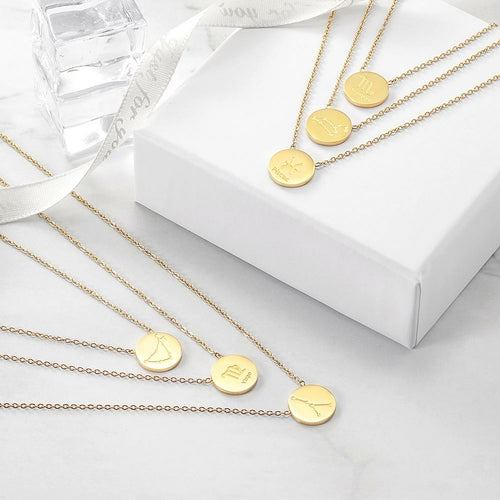 GLOSSY GOLD ROUND ZODIAC NECKLACE