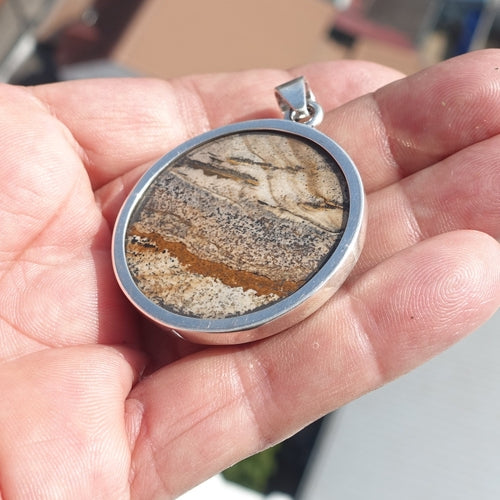 Minimalist Brown Jasper Silver Amulet, Sterling Silver Pendant,