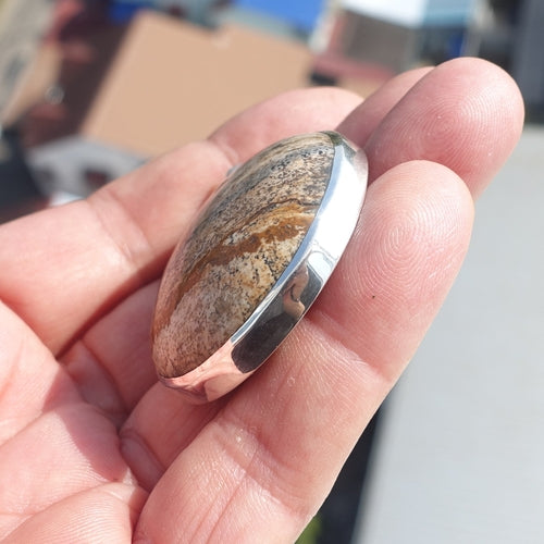 Minimalist Brown Jasper Silver Amulet, Sterling Silver Pendant,