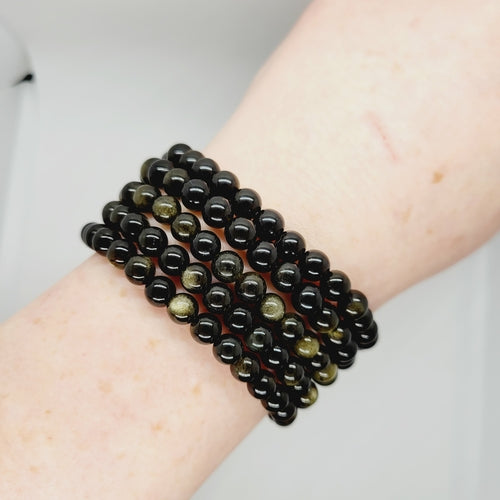 Gold Glanz Obsidian Stein Armbänder Metaphysische Reiki Boho