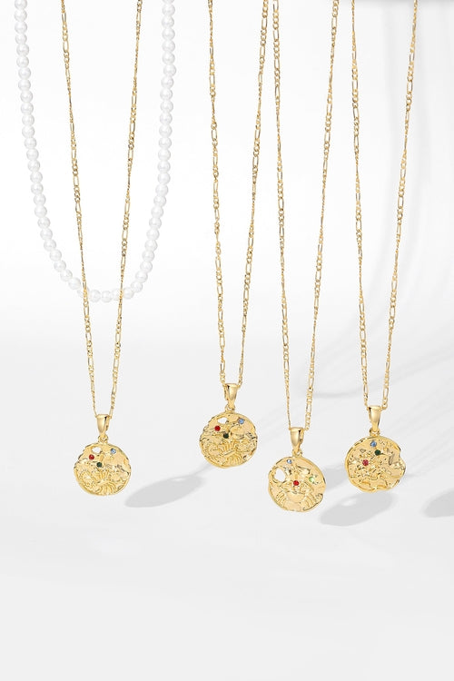 Set aus Skulpturaler Goldhalskette mit Sternzeichen-Anhänger
