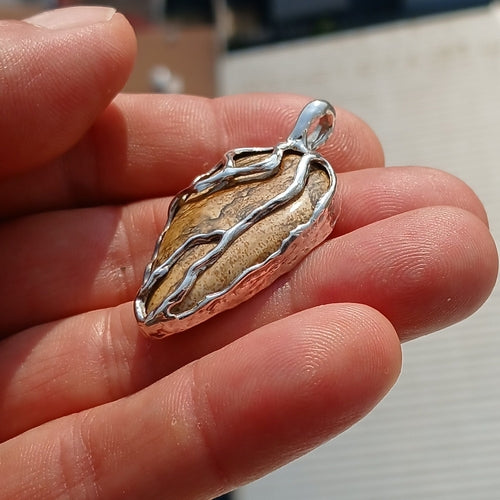 Brown Jasper Amulet, Sterling Silver Pendant, Minimalist Pendant,