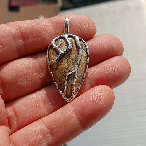 Brown Jasper Amulet, Sterling Silver Pendant, Minimalist Pendant,
