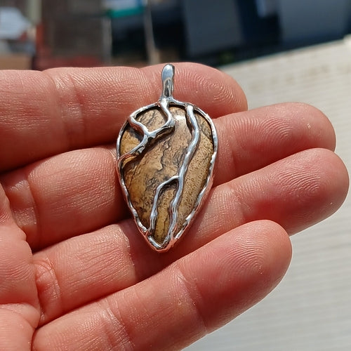 Brown Jasper Amulet, Sterling Silver Pendant, Minimalist Pendant,