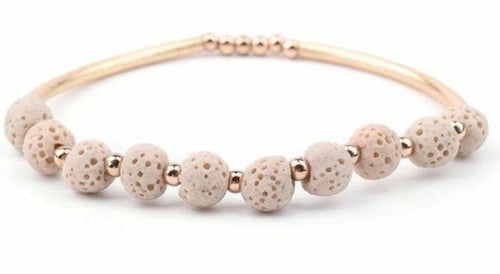 Bracelet diffuseur d'huiles essentielles en pierre de lave - Beige pierre de lave et or