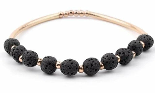 Lava Stein Armband für ätherische Öle – schwarzer Lavastein und Gold