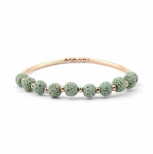 Bracelet diffuseur d'huiles essentielles en pierre de lave – Pierre de lave vert clair et or