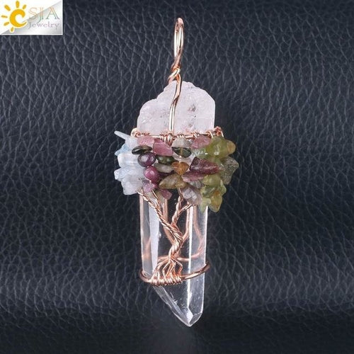 CSJA Men Big Gemstone Pendant Women Natural White Crystal Quartz 7