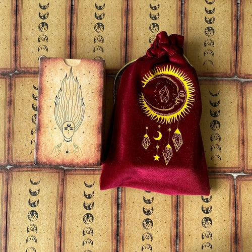 Оксамитова сумочка для таро, червона із золотим